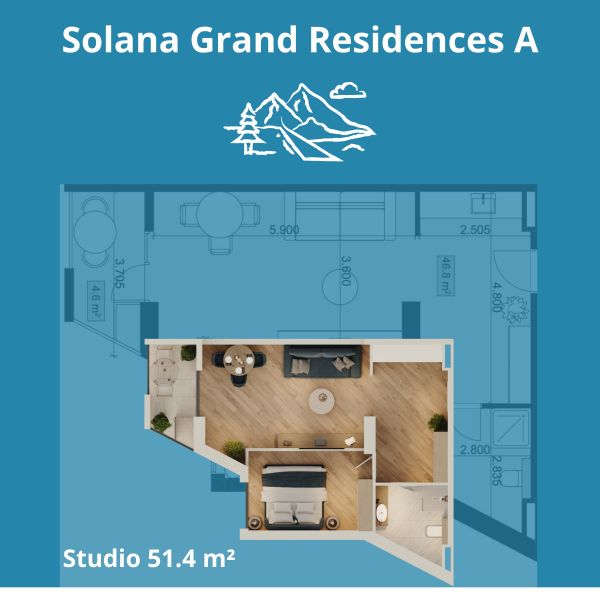 Wohnung 1+1 51,4 m² Bergblick