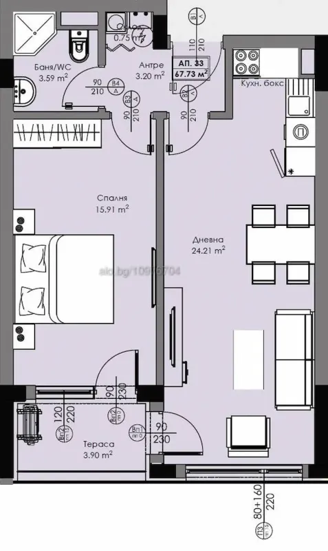 Двухкомнатная квартира 68 м² в Атлас 2, Бургас
