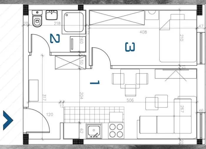 2-комнатный апартамент 29 м2 №2 в BM Residence | Бечмен, Белград