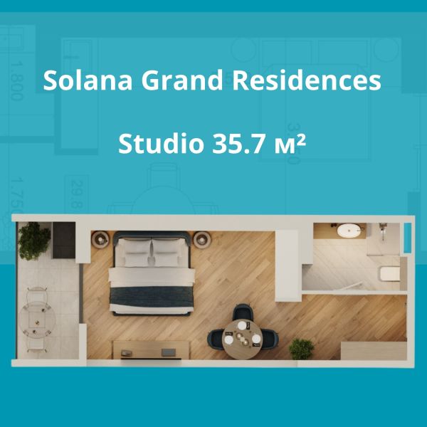 Studio 35.7 м² с видом на горы и город
